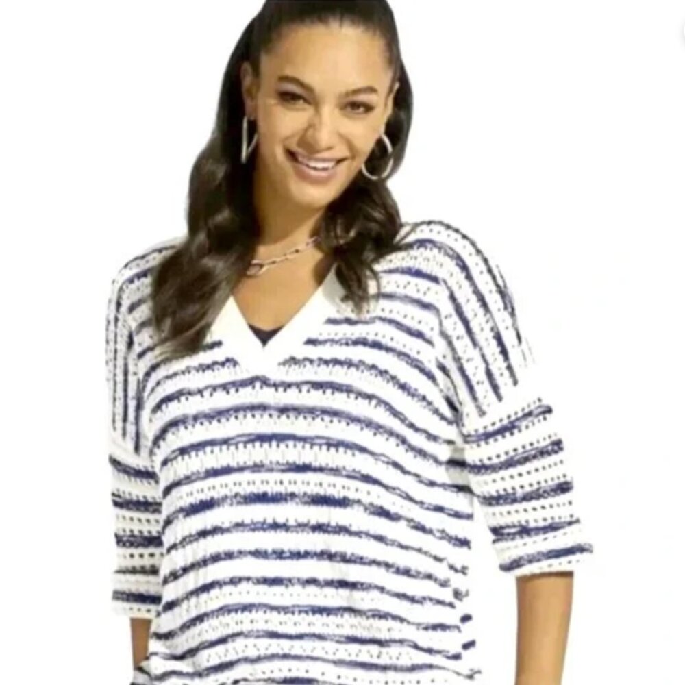 Cabi Blue & White Striped Sweater